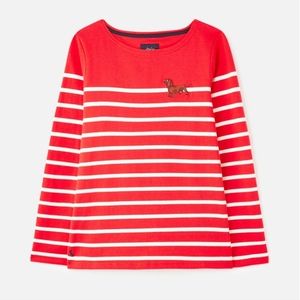 JOULES Womens Harbour Embroidered Sausage Dog Red Dash Dachshund Jersey Top